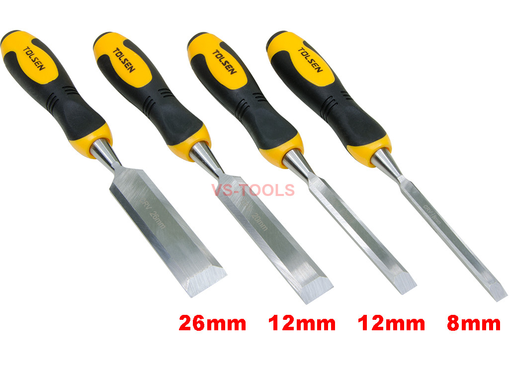 4pc CRV Woodwork Chisel Carving Woodworking Chisels Metal Strike Plate